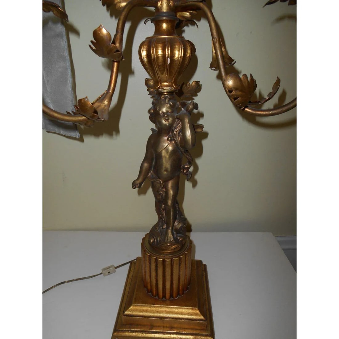 Italian French Cherub Putti Bronze Candelabra Lamp Antique - 7
