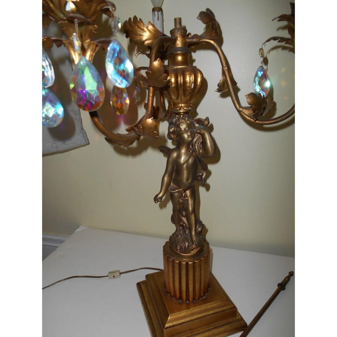 Italian French Cherub Putti Bronze Candelabra Lamp Antique - 8
