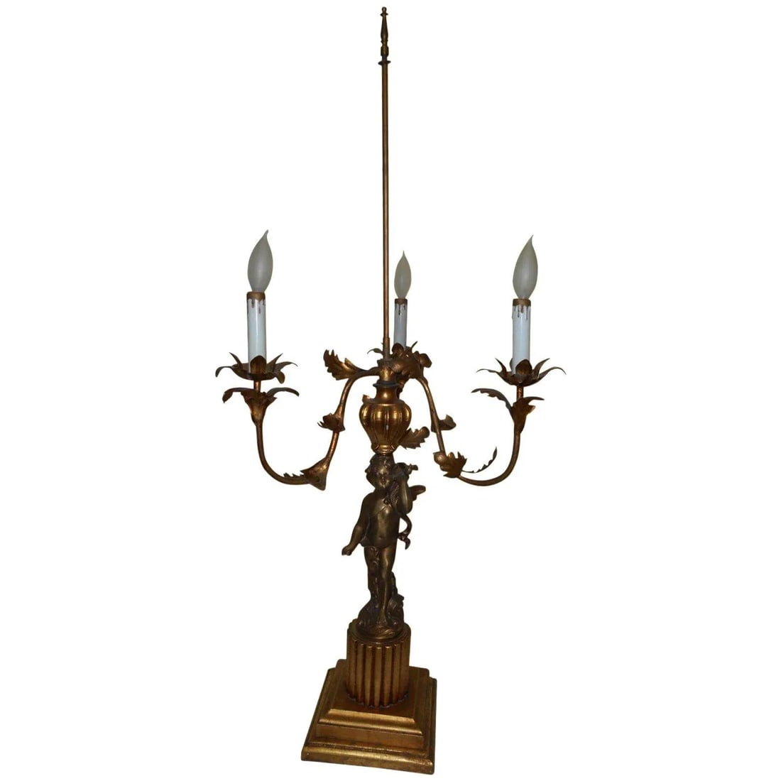 Italian French Cherub Putti Bronze Candelabra Lamp Antique - 9