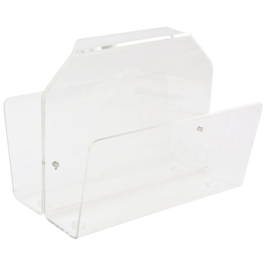 Vintage 1970's Lucite Two Compartment Magazine Holder or Stand With Handle: This vintage two-part compartment lovely lucite magazine holder is in very great condition. It is non obtrusive and can be placed anywhere. It is from the 1970s. The height below is to the top of the 