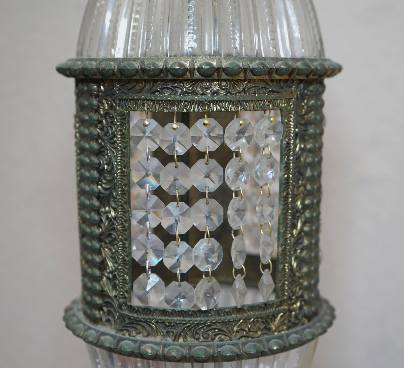 1915 Antique Bronze Art Nouveau German Crystal Prism Table Lamp - 10