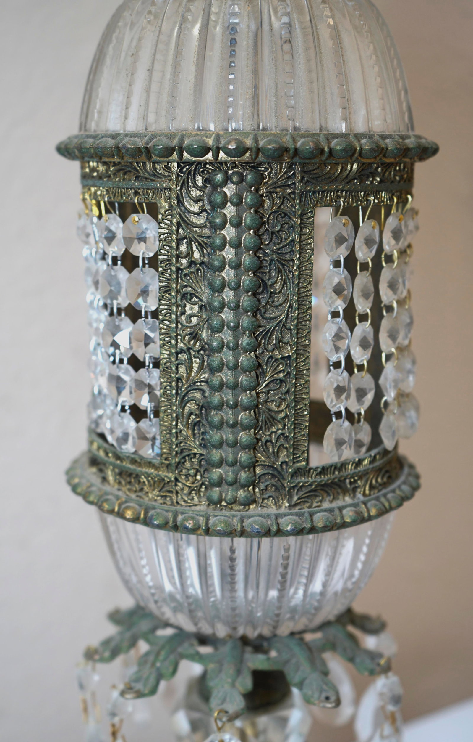1915 Antique Bronze Art Nouveau German Crystal Prism Table Lamp - 12