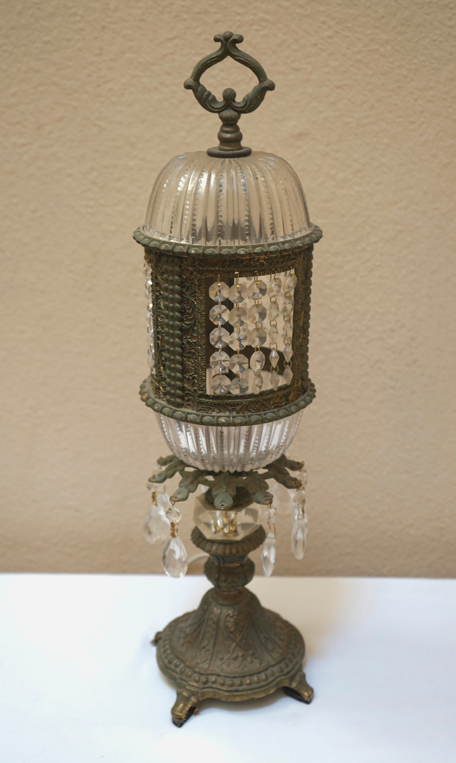 1915 Antique Bronze Art Nouveau German Crystal Prism Table Lamp - 13