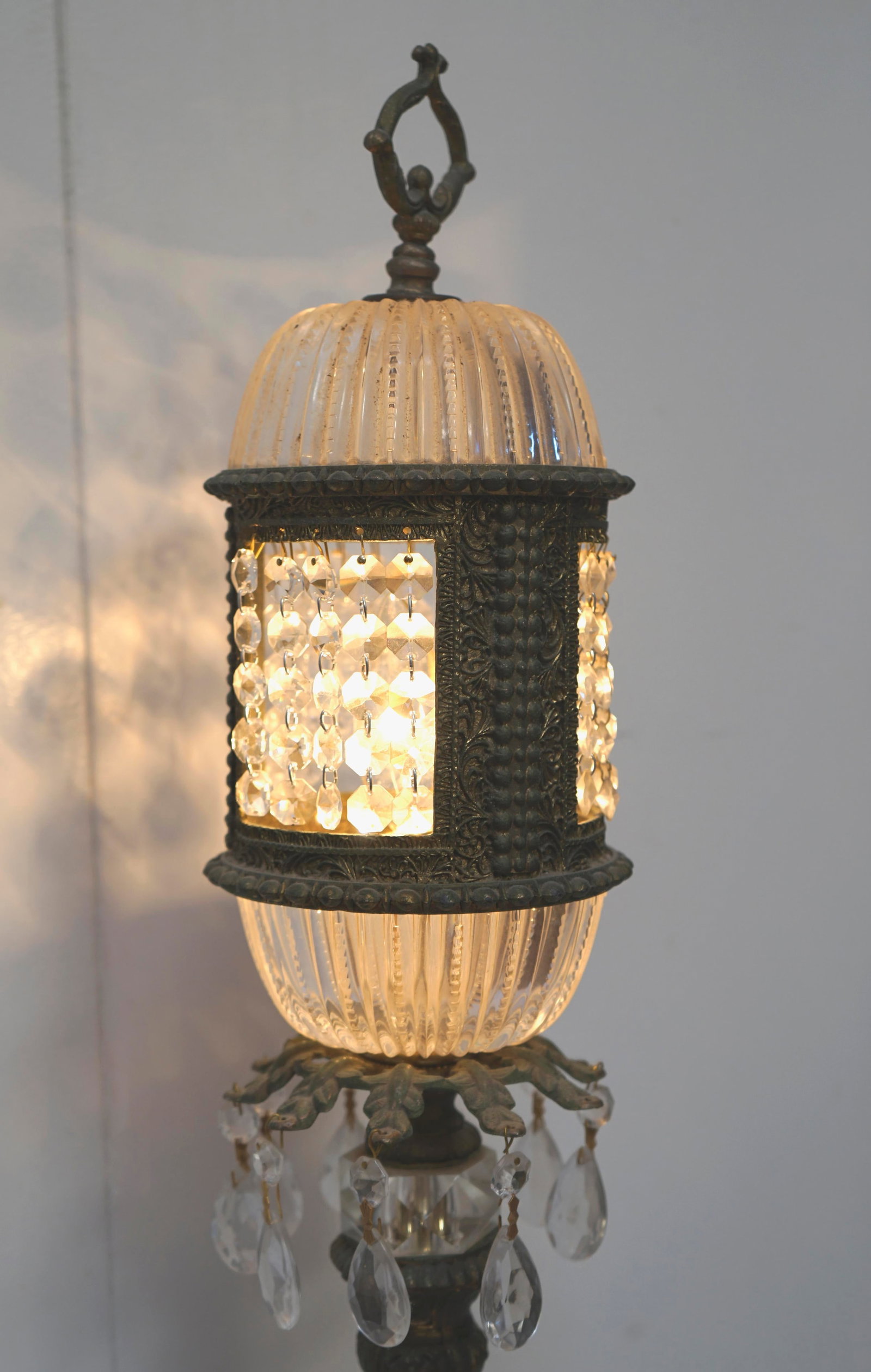 1915 Antique Bronze Art Nouveau German Crystal Prism Table Lamp - 3