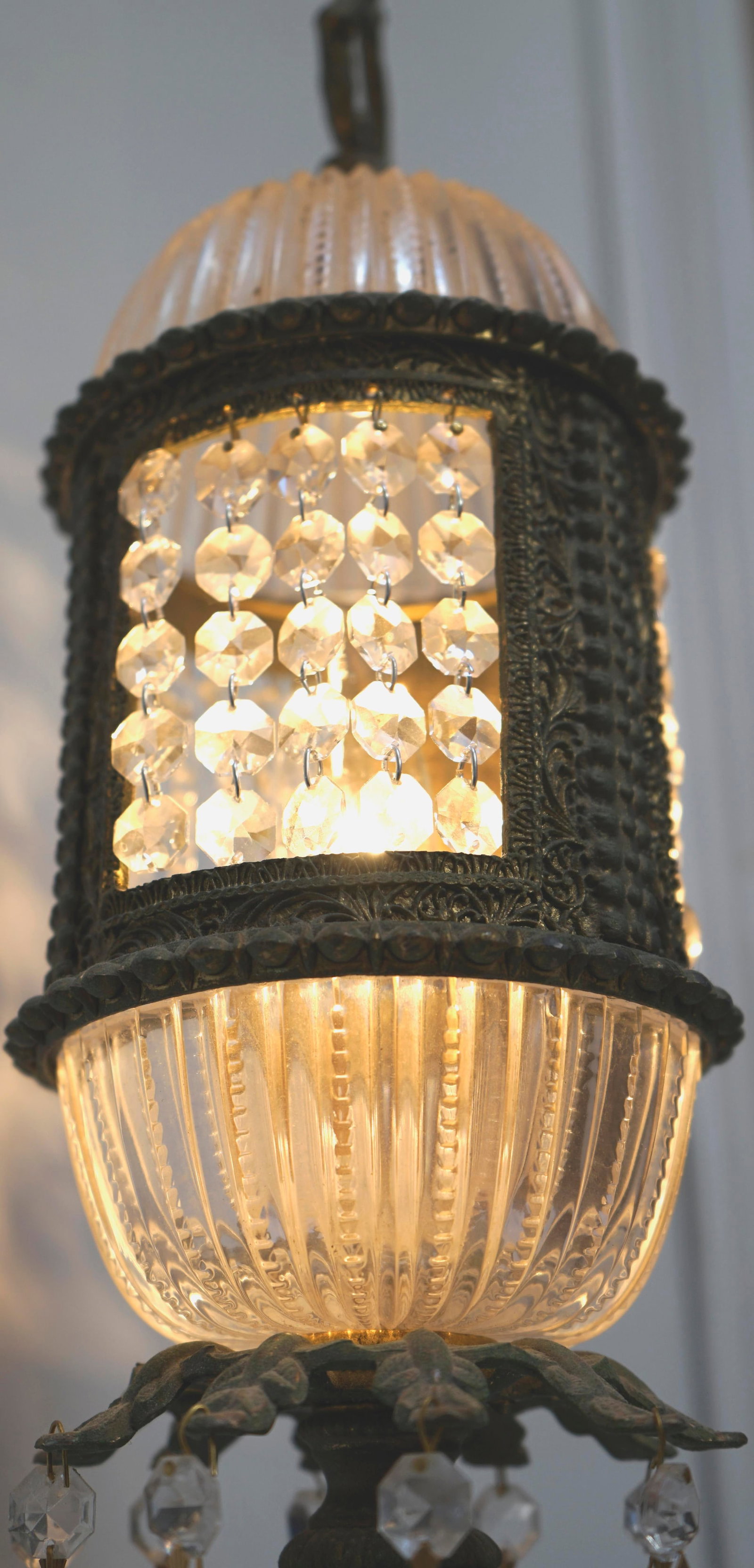 1915 Antique Bronze Art Nouveau German Crystal Prism Table Lamp - 4