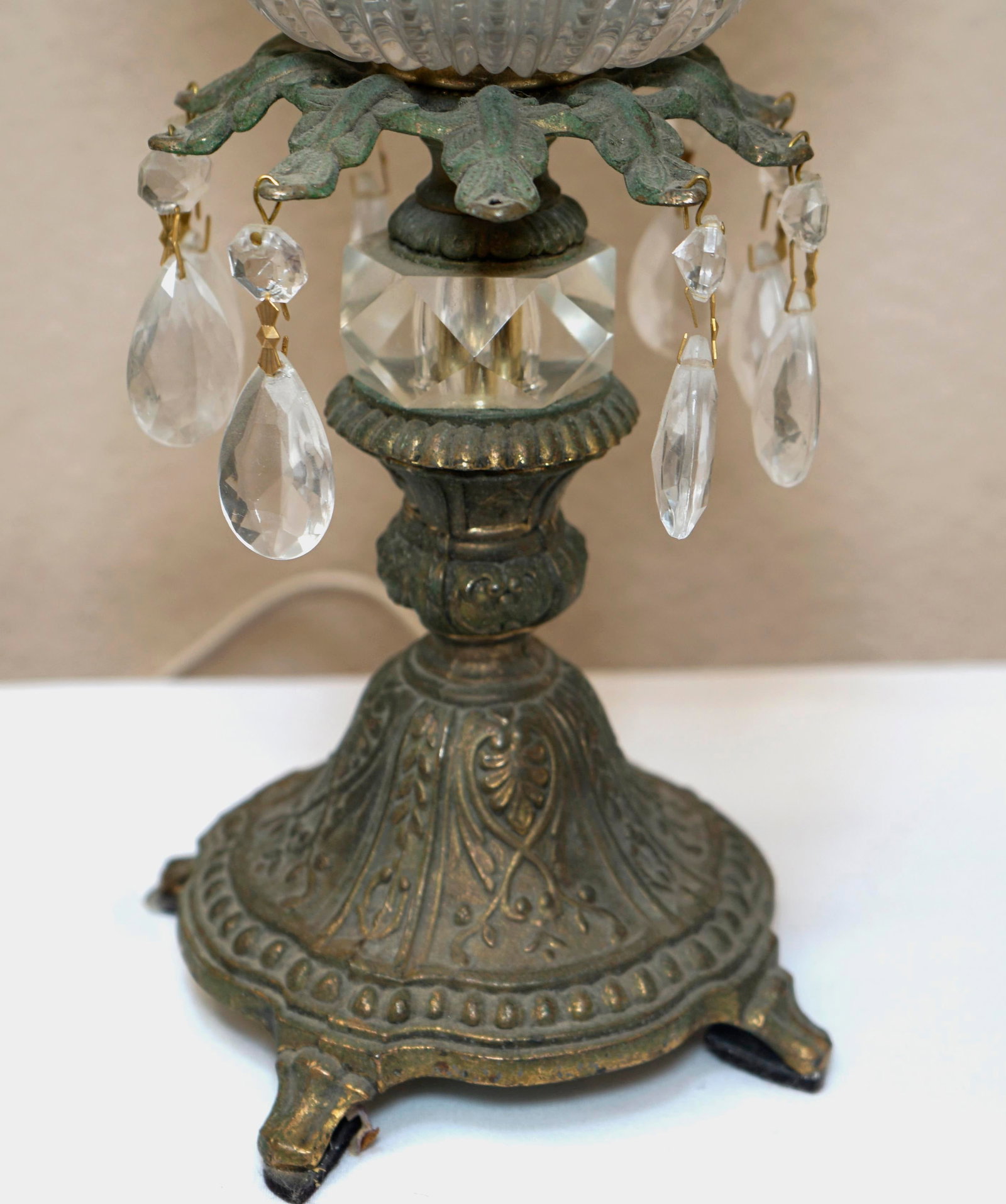 1915 Antique Bronze Art Nouveau German Crystal Prism Table Lamp - 5