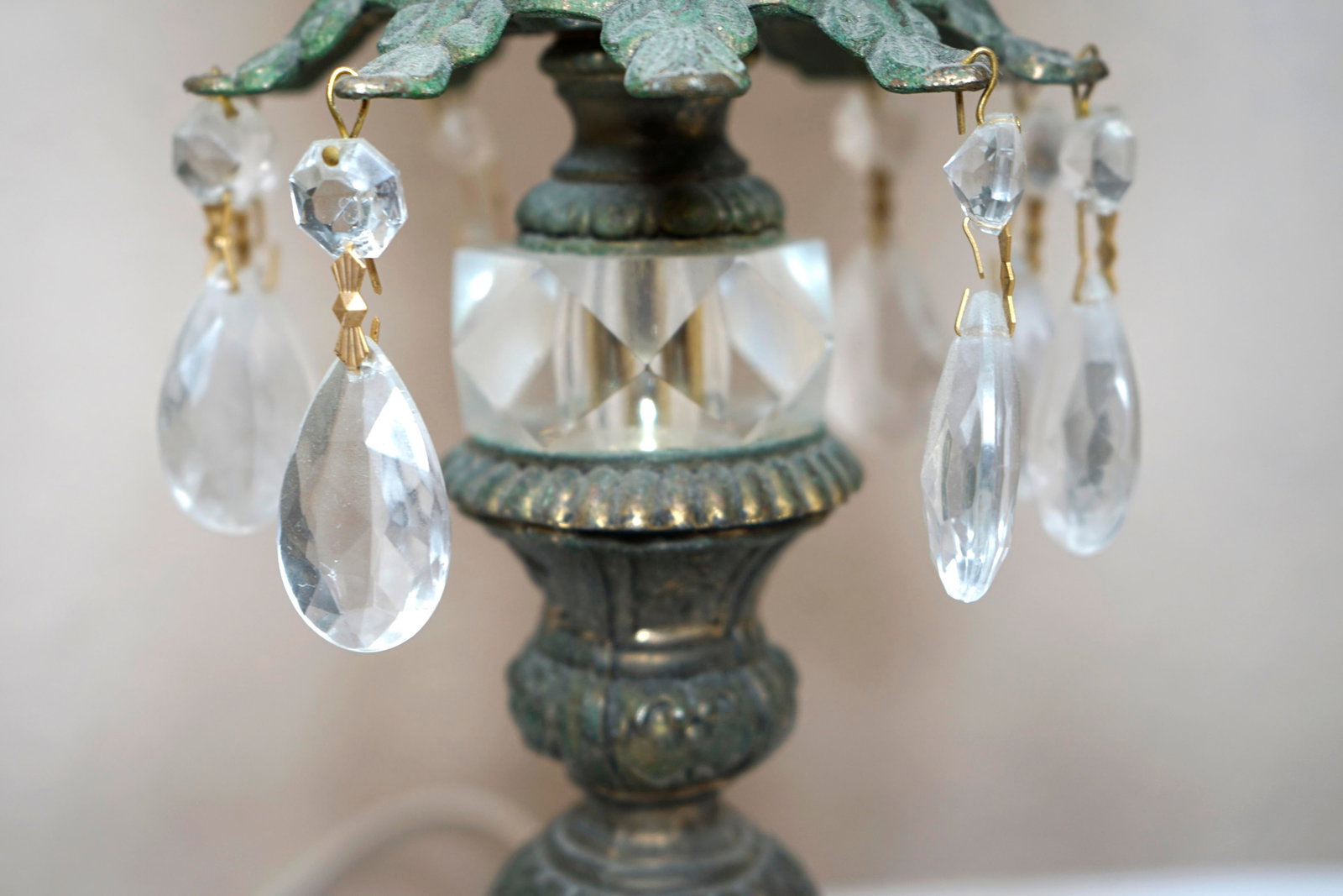 1915 Antique Bronze Art Nouveau German Crystal Prism Table Lamp - 6