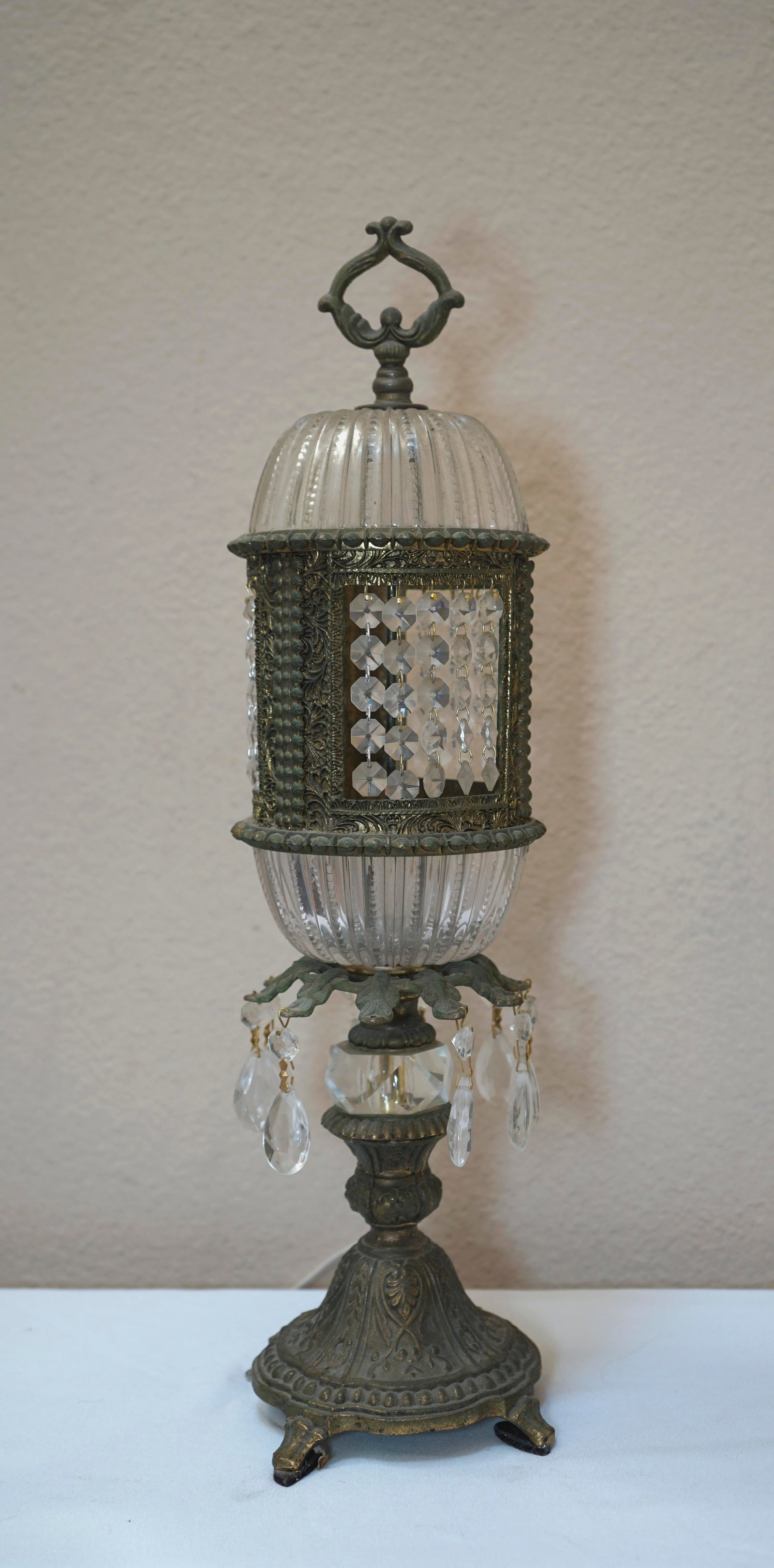 1915 Antique Bronze Art Nouveau German Crystal Prism Table Lamp - 8