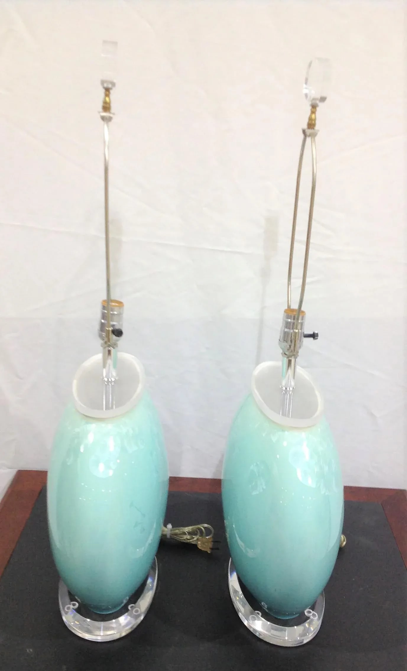 Vintage R. Dittmen Modern Blue Lucite Crystalline Glaze Ceramic Lamps - a Pair - 3