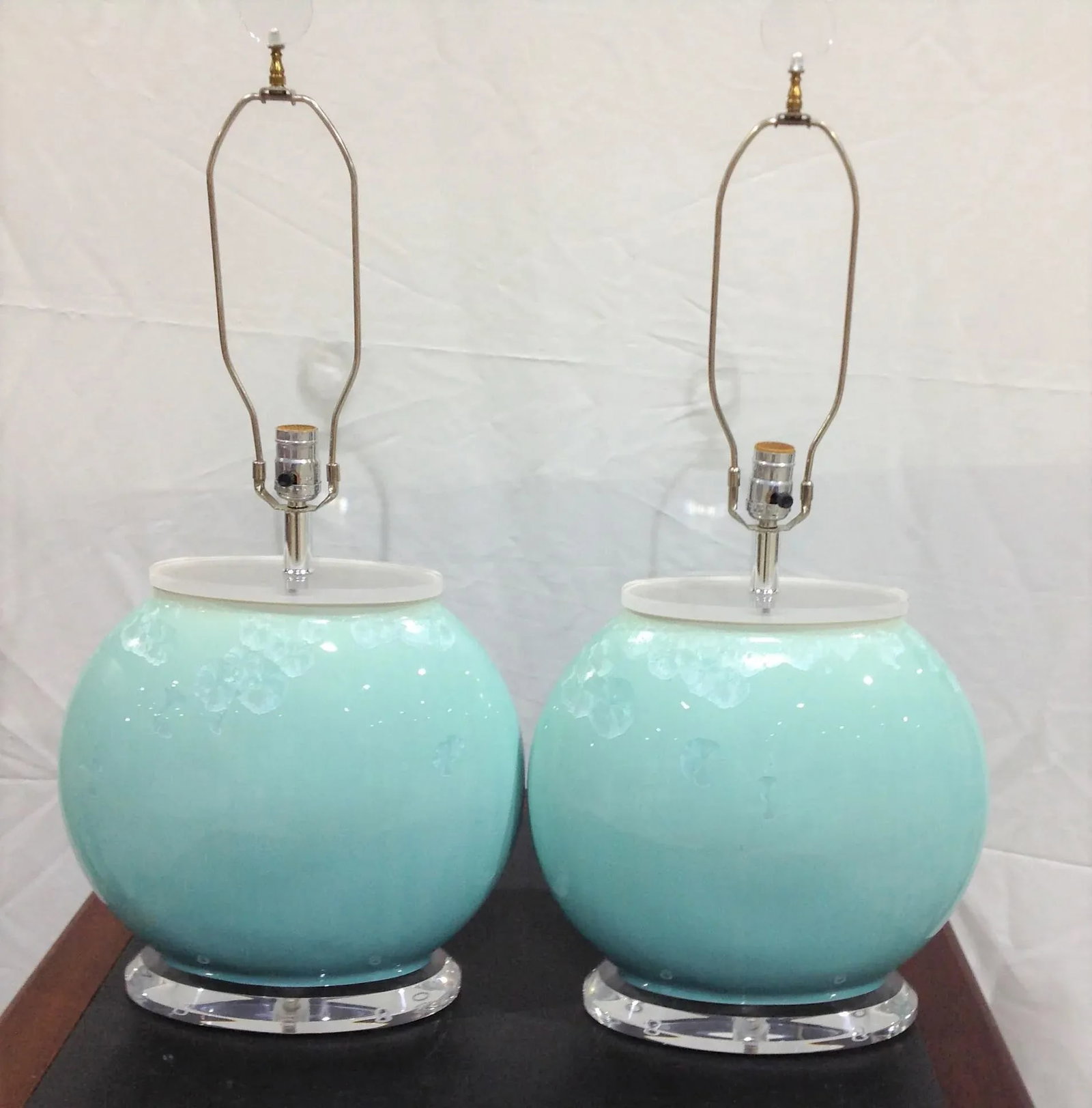 Vintage R. Dittmen Modern Blue Lucite Crystalline Glaze Ceramic Lamps - a Pair - 4
