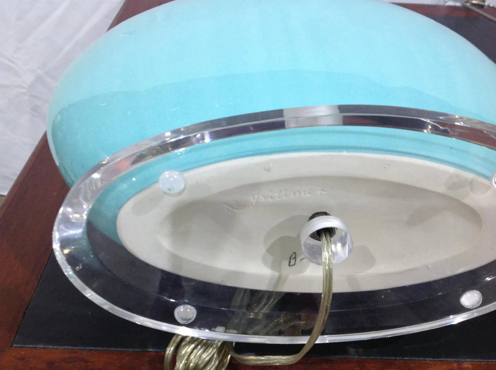 Vintage R. Dittmen Modern Blue Lucite Crystalline Glaze Ceramic Lamps - a Pair - 7