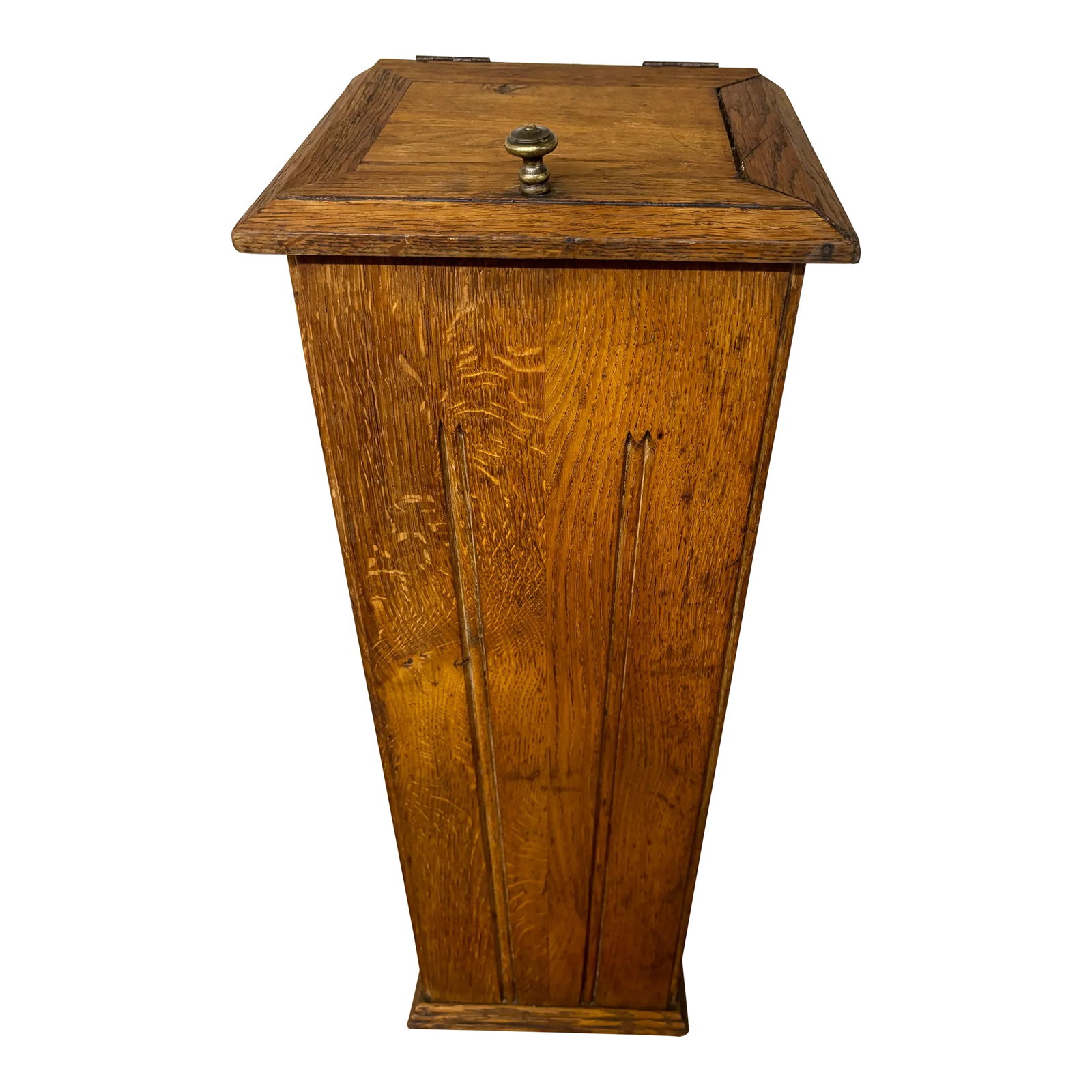 Antique Oak Baguette Box: A very good antique oak baguette box. Hinged top. Brass pull. Sturdy and well made. Hand selected in and imported from England. Likely of French origins. Condition: Alterations: Original Condition