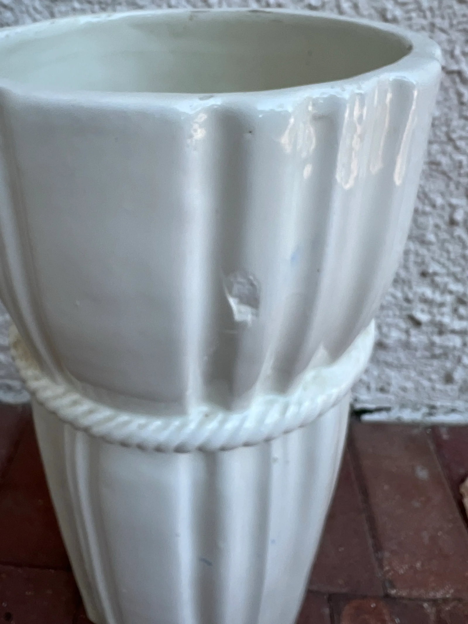 Vintage White Porcelain Trompe l'Oeil Tassel Umbrella Stand - 10