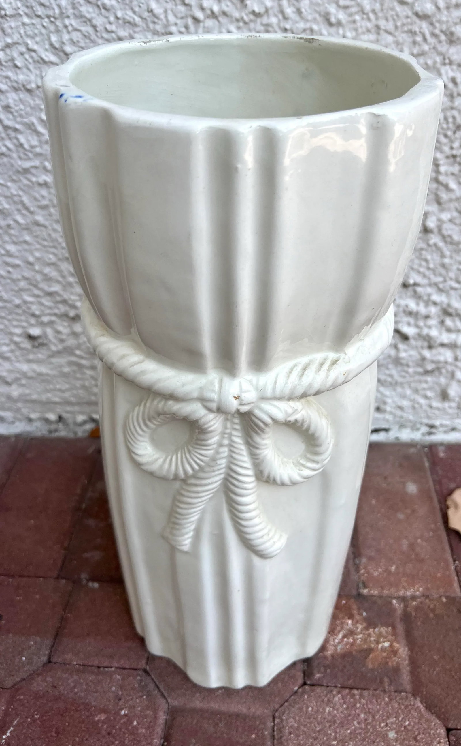 Vintage White Porcelain Trompe l'Oeil Tassel Umbrella Stand - 11