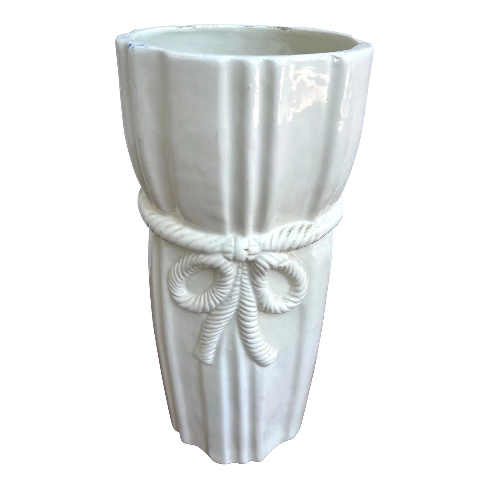 Vintage White Porcelain Trompe l'Oeil Tassel Umbrella Stand (1 of 11)