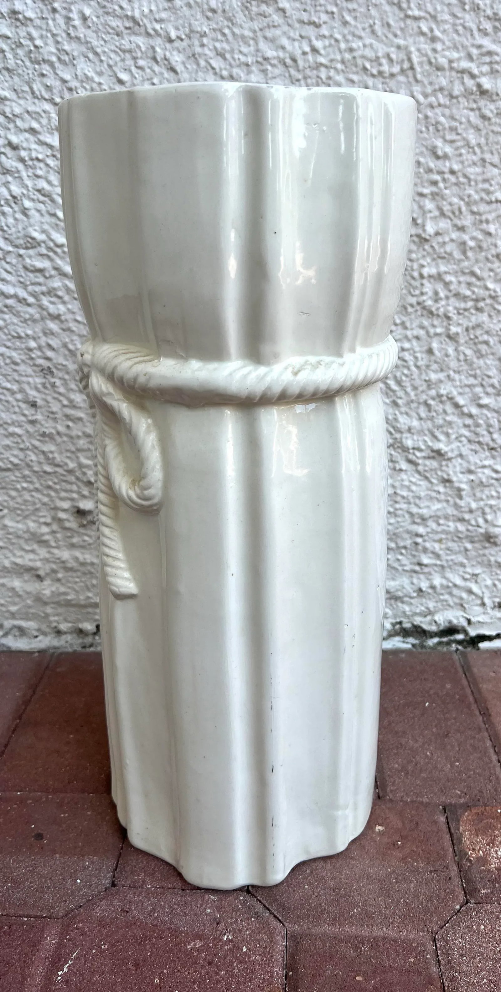 Vintage White Porcelain Trompe l'Oeil Tassel Umbrella Stand - 5