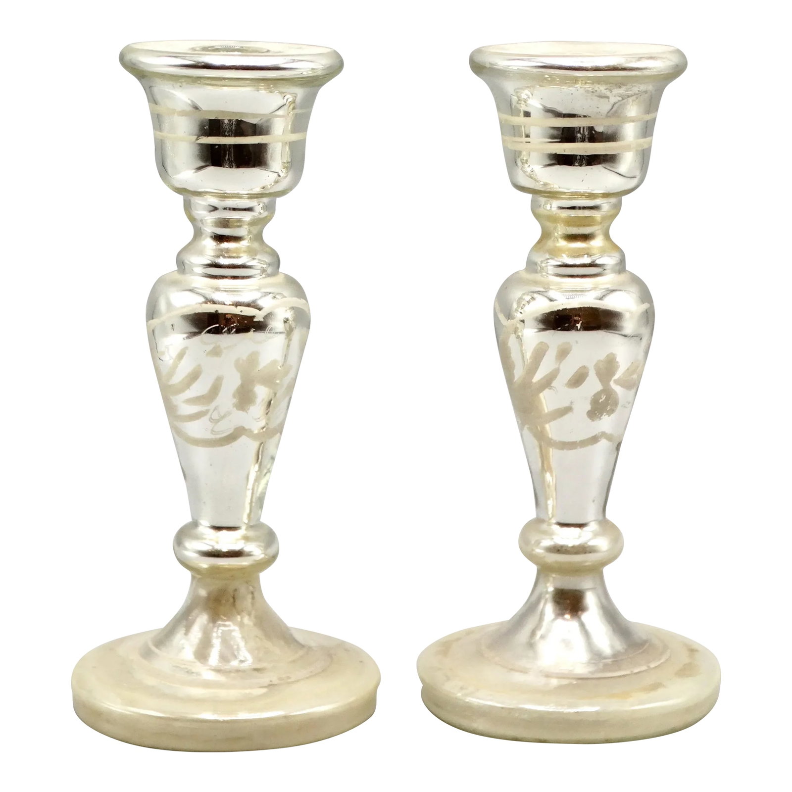 Antique Mercury Glass Candlesticks, a Pair (1 of 6)