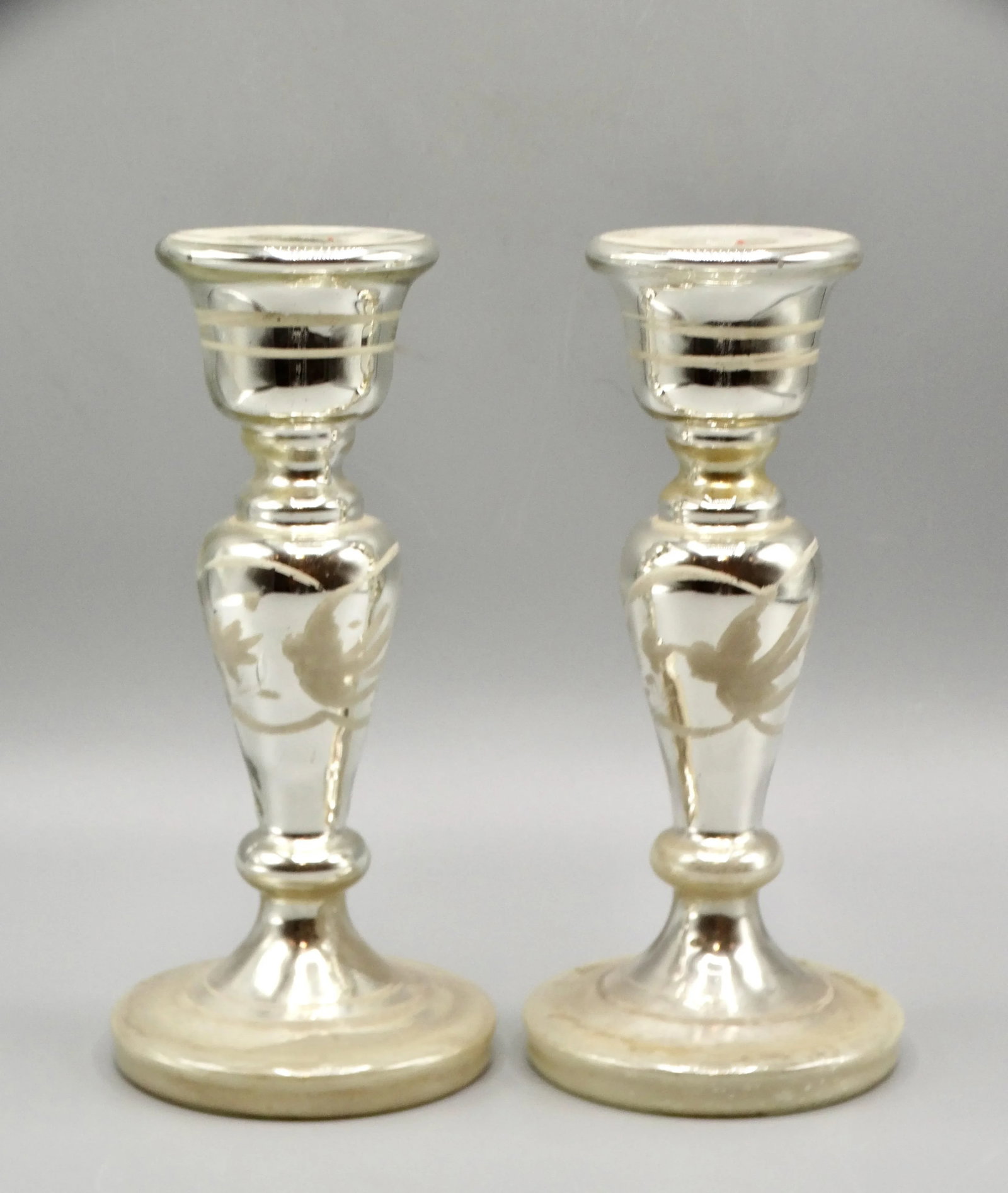Antique Mercury Glass Candlesticks, a Pair - 2