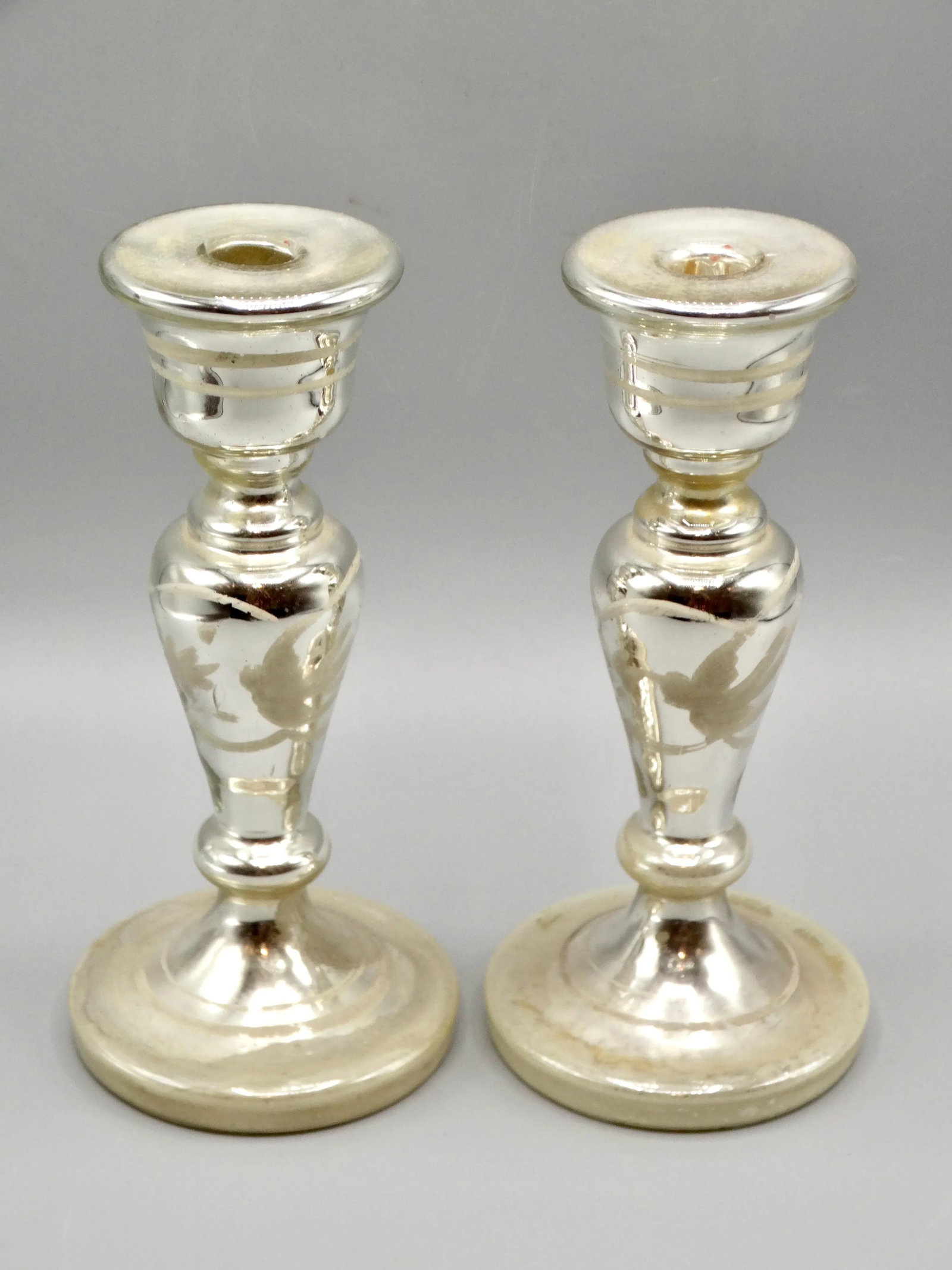 Antique Mercury Glass Candlesticks, a Pair - 3