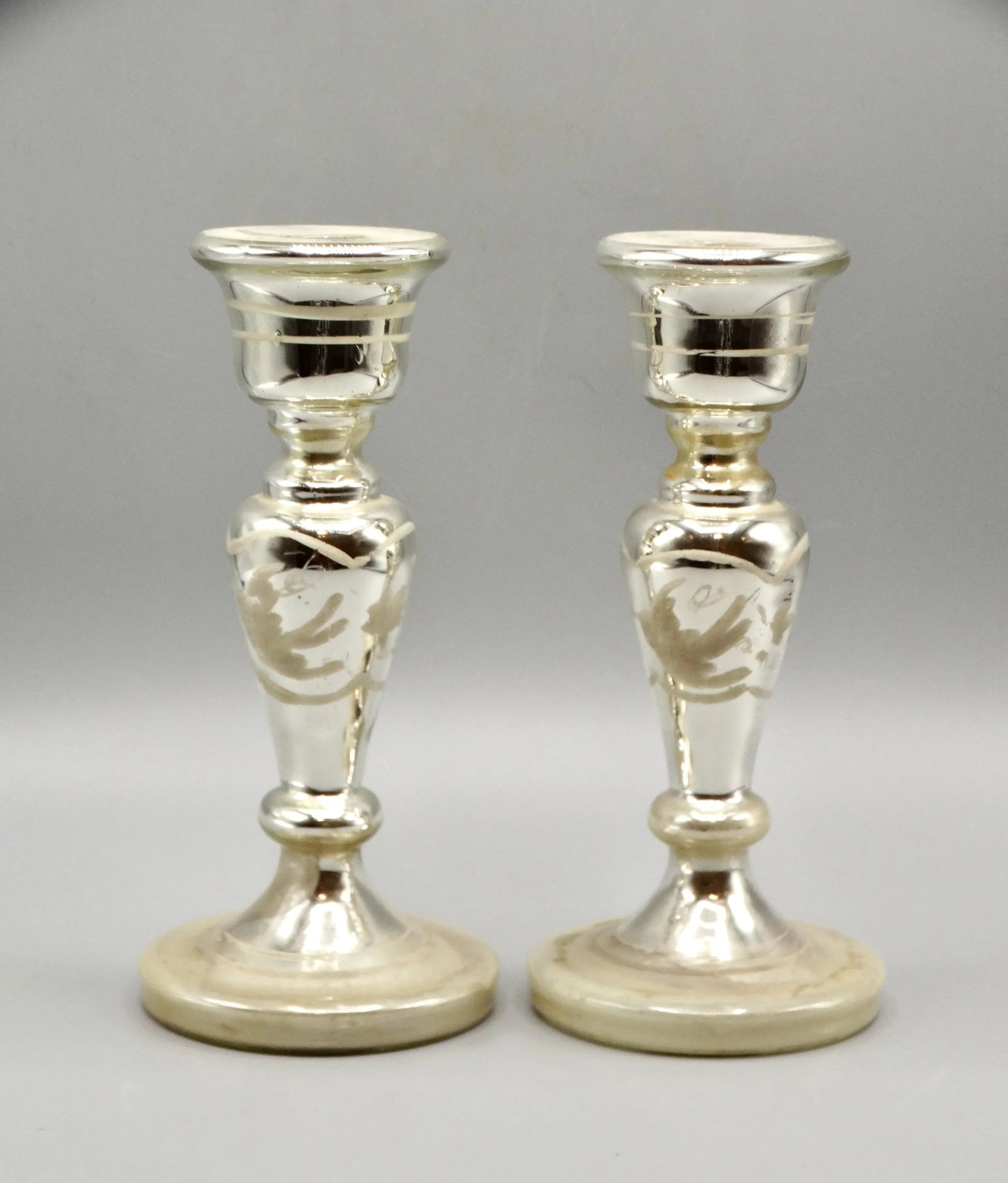 Antique Mercury Glass Candlesticks, a Pair - 4