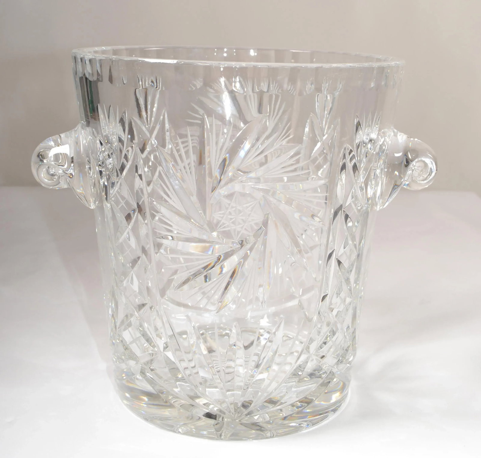 Vintage Beyer Crystal Cut Glass Stars Pattern Large Champagne Cooler Ice Bucket Germany - 12