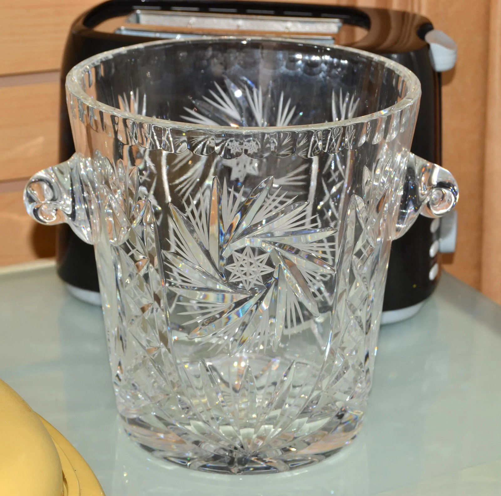 Vintage Beyer Crystal Cut Glass Stars Pattern Large Champagne Cooler Ice Bucket Germany - 6
