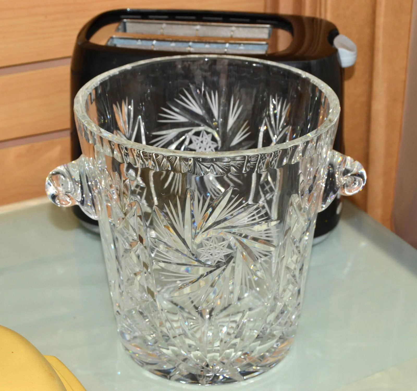 Vintage Beyer Crystal Cut Glass Stars Pattern Large Champagne Cooler Ice Bucket Germany - 8