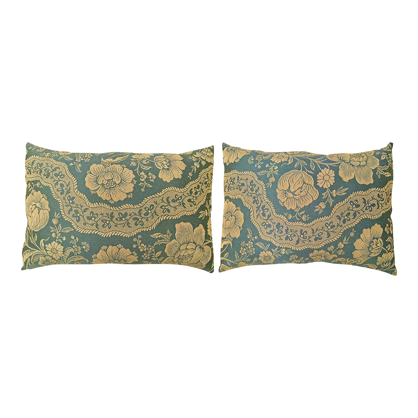 Decorative Vintage European Chinoiserie Fabric Pillows with Floral - A Pair (1 of 8)