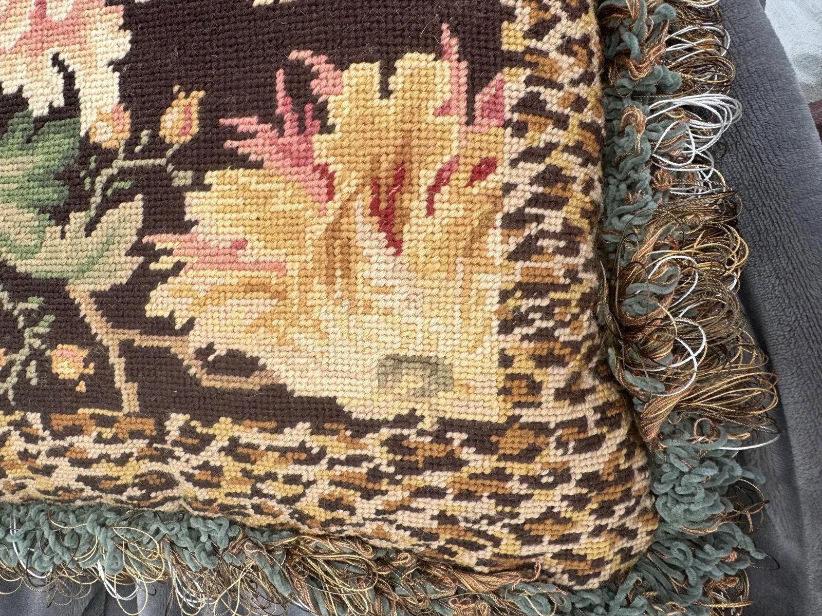 Vintage Floral Needlepoint Pillow - 2