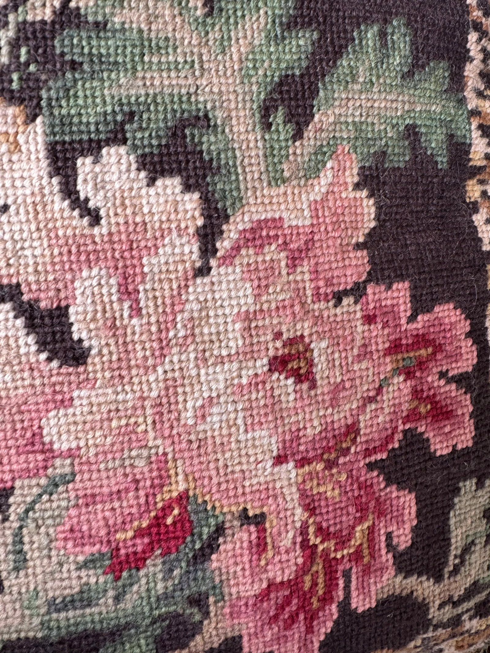 Vintage Floral Needlepoint Pillow - 3