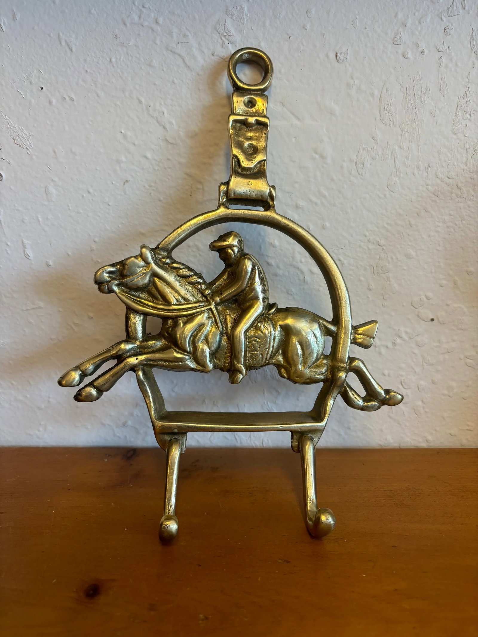 Vintage English Brass Jockey and Horse Racing Wall Hooks - 2