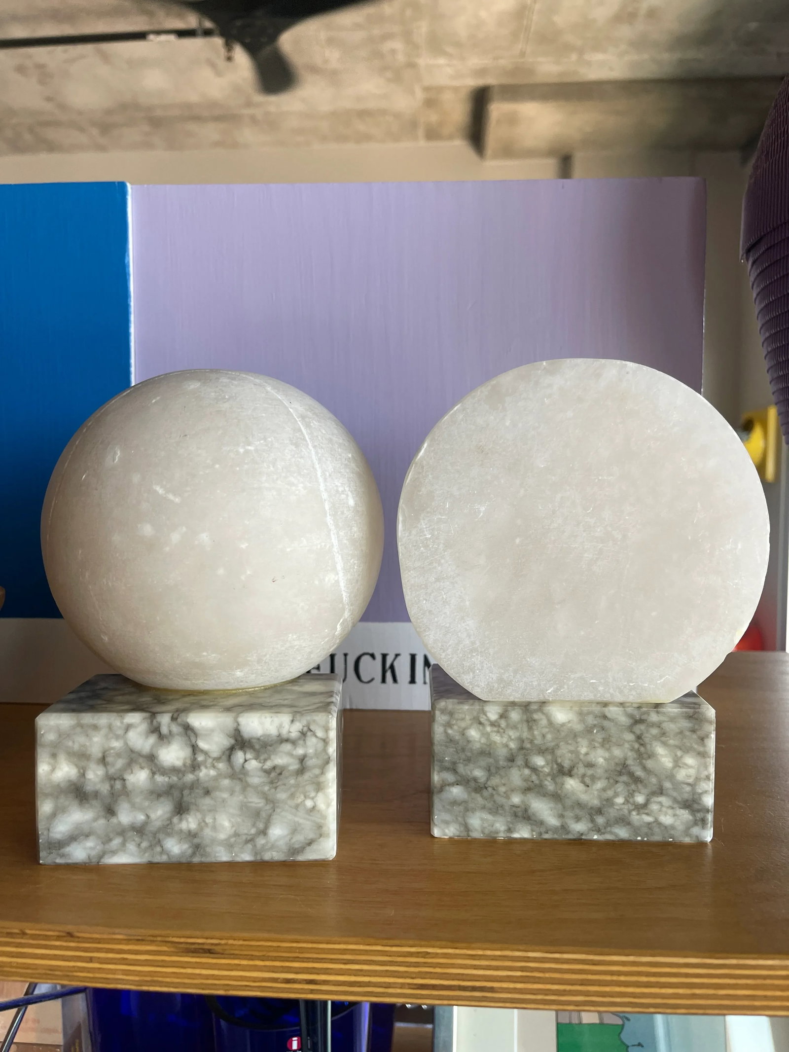 Space Age Vintage Italian Marble Alabaster Tennis Ball Bookends Carved Stone - 6