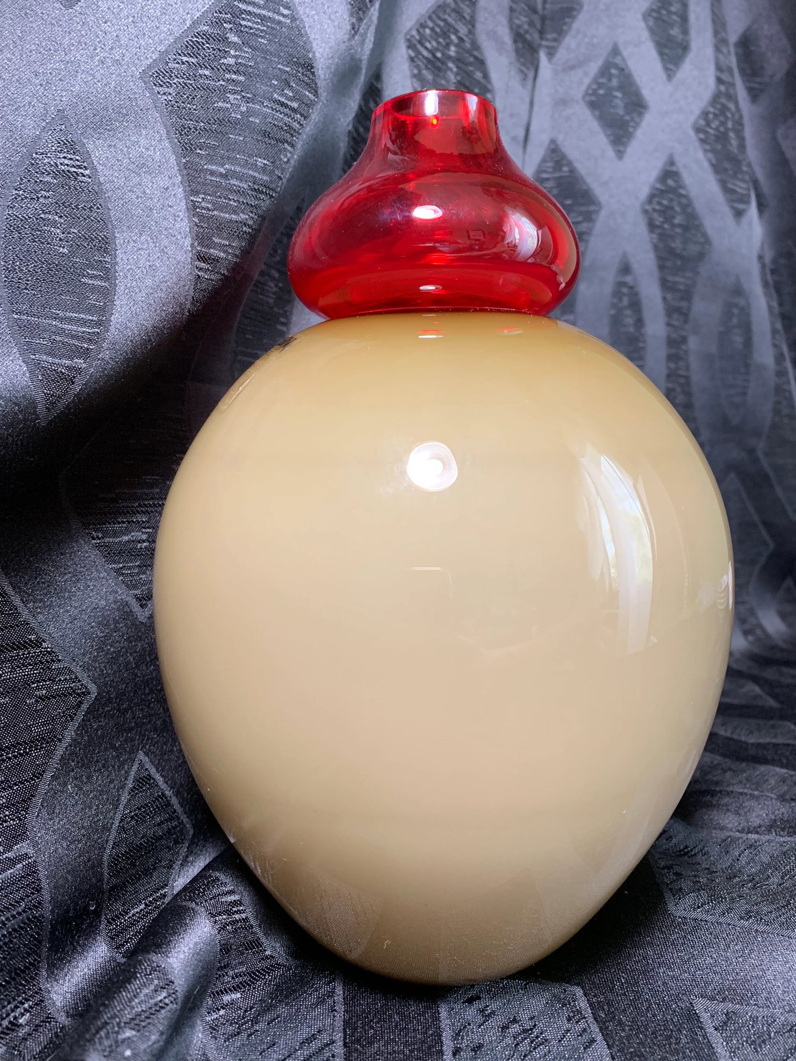 Alfredo Barbini for Oggetti Murano Glass Red and Tan Art Glass Vase, Signed - 10