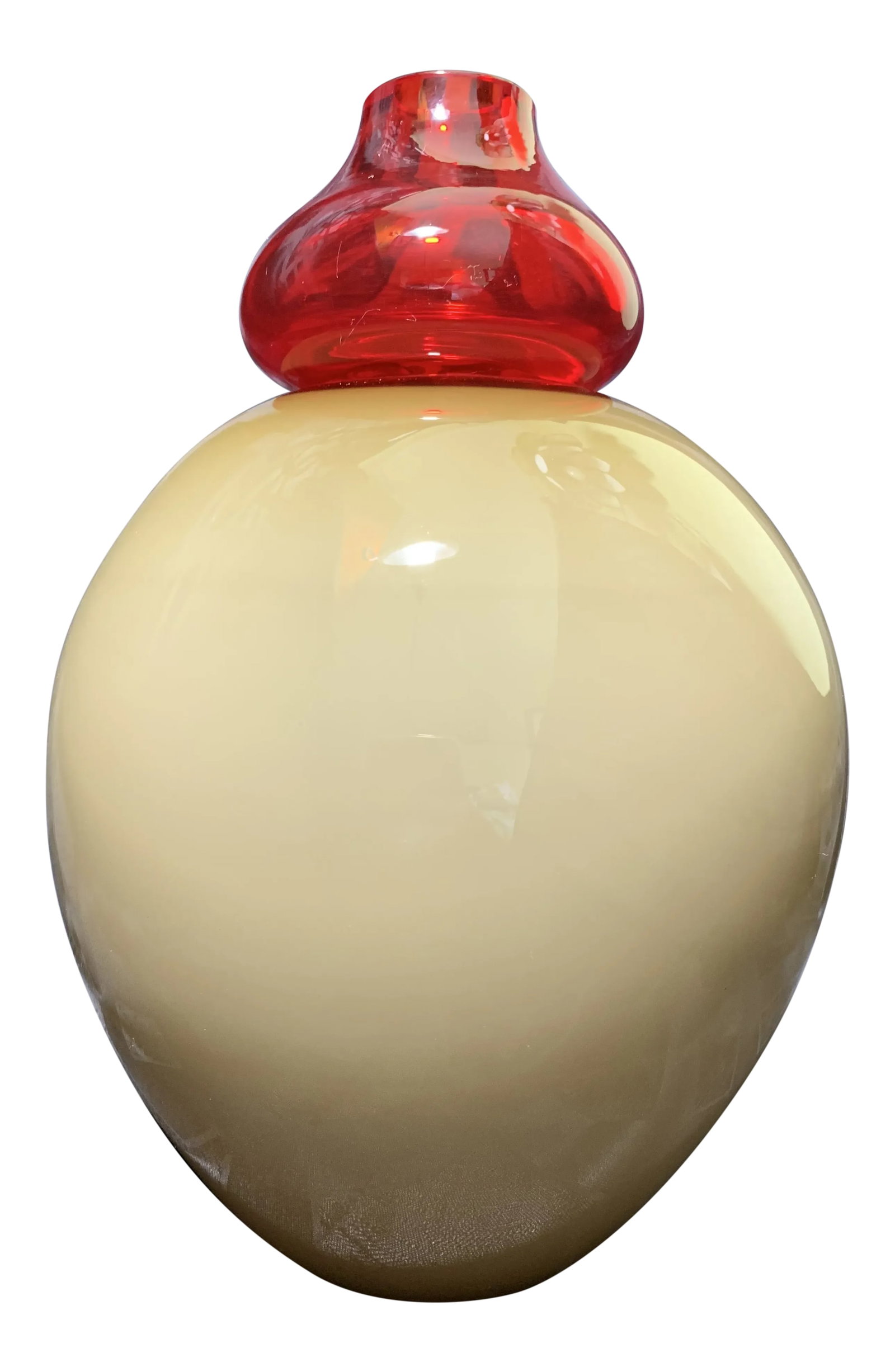 Alfredo Barbini for Oggetti Murano Glass Red and Tan Art Glass Vase, Signed (1 of 11)