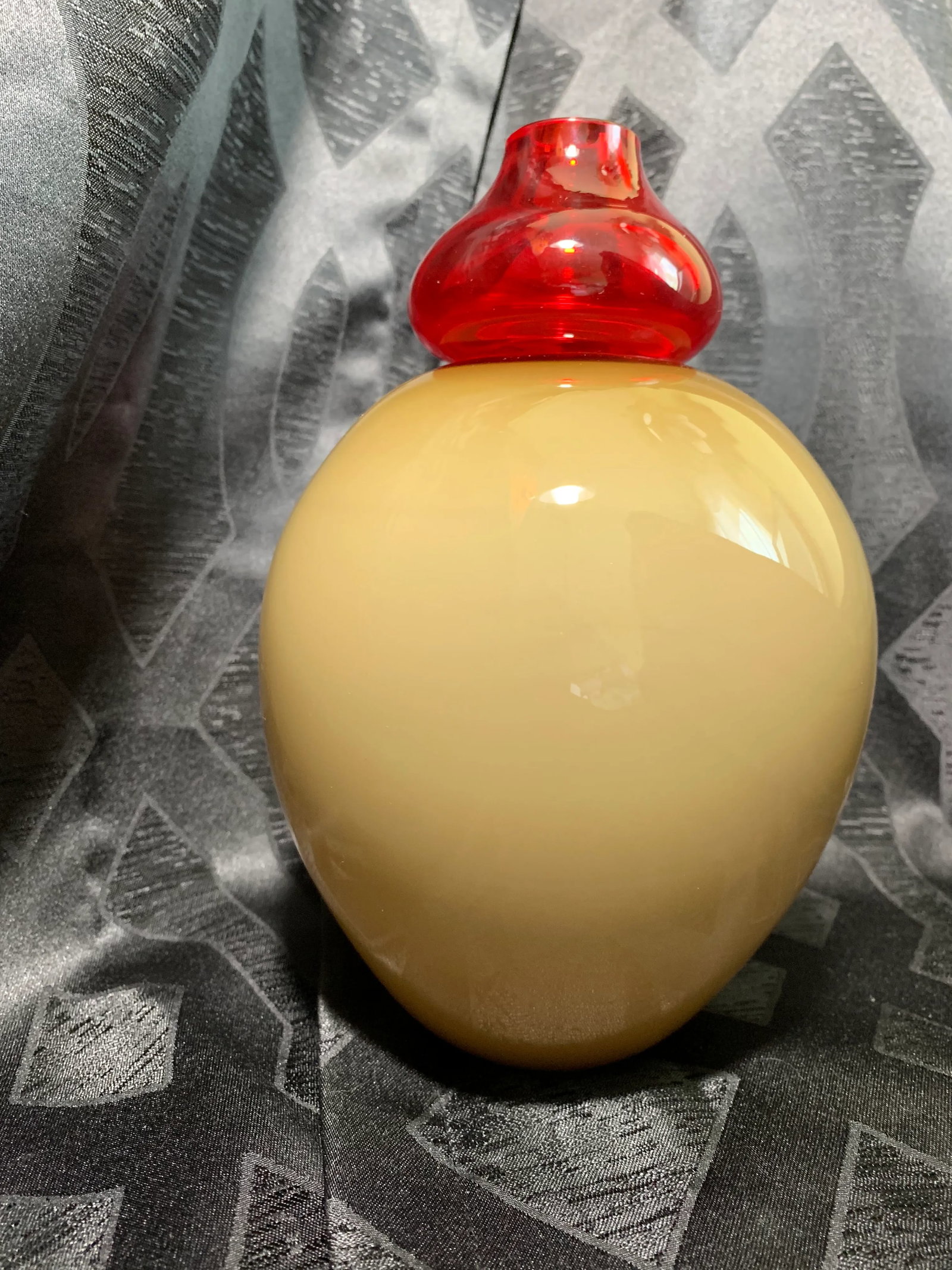 Alfredo Barbini for Oggetti Murano Glass Red and Tan Art Glass Vase, Signed - 4