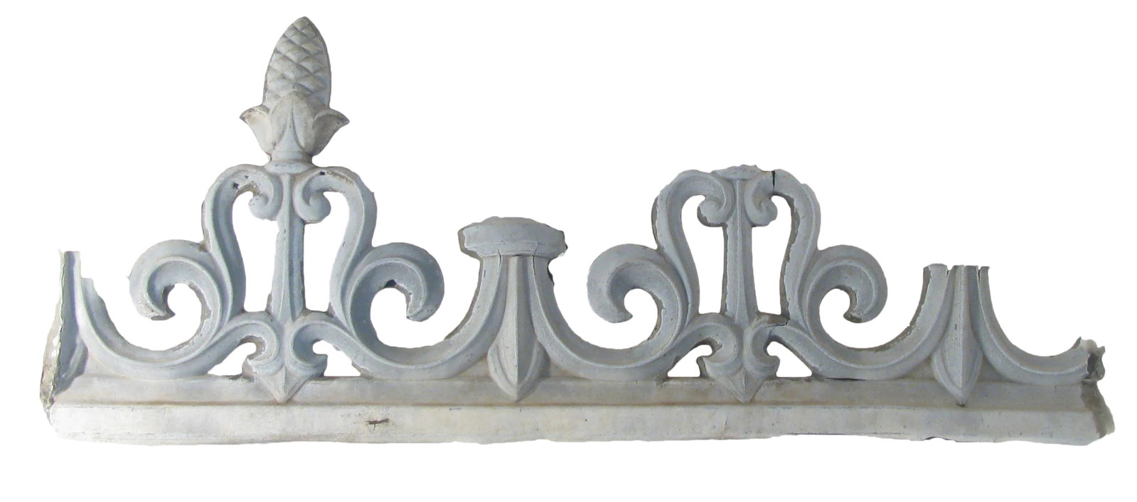French Chateau Zinc Architectural Element, C. 1790: 18th C. zinc architectural fragment from a chateau's decorative trim known as "faitage". Extremely old and extremely fragile, there are not many examples left to be found. In our 22+ years of importin