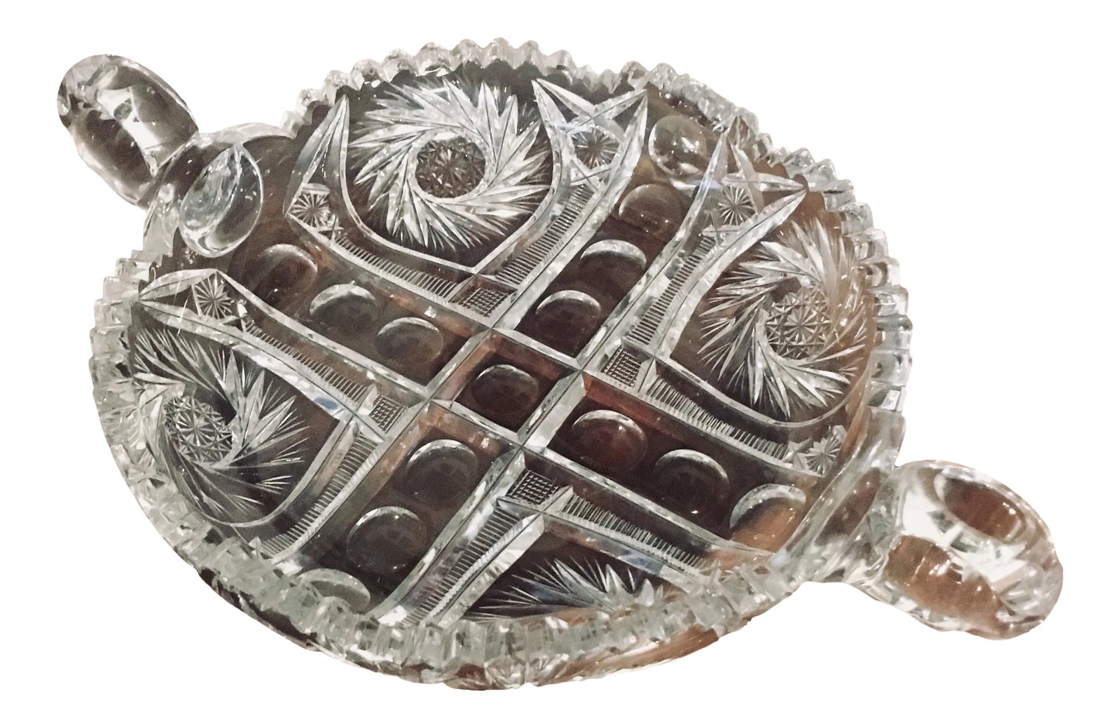 11.5" American Brilliant Cut Crystal Nappy Dish: The American Brilliant Period from 1876-1917 showcased America as home to the best crystal cutters in the world. Original works from this period are highly prized by collectors and this piece is an ex