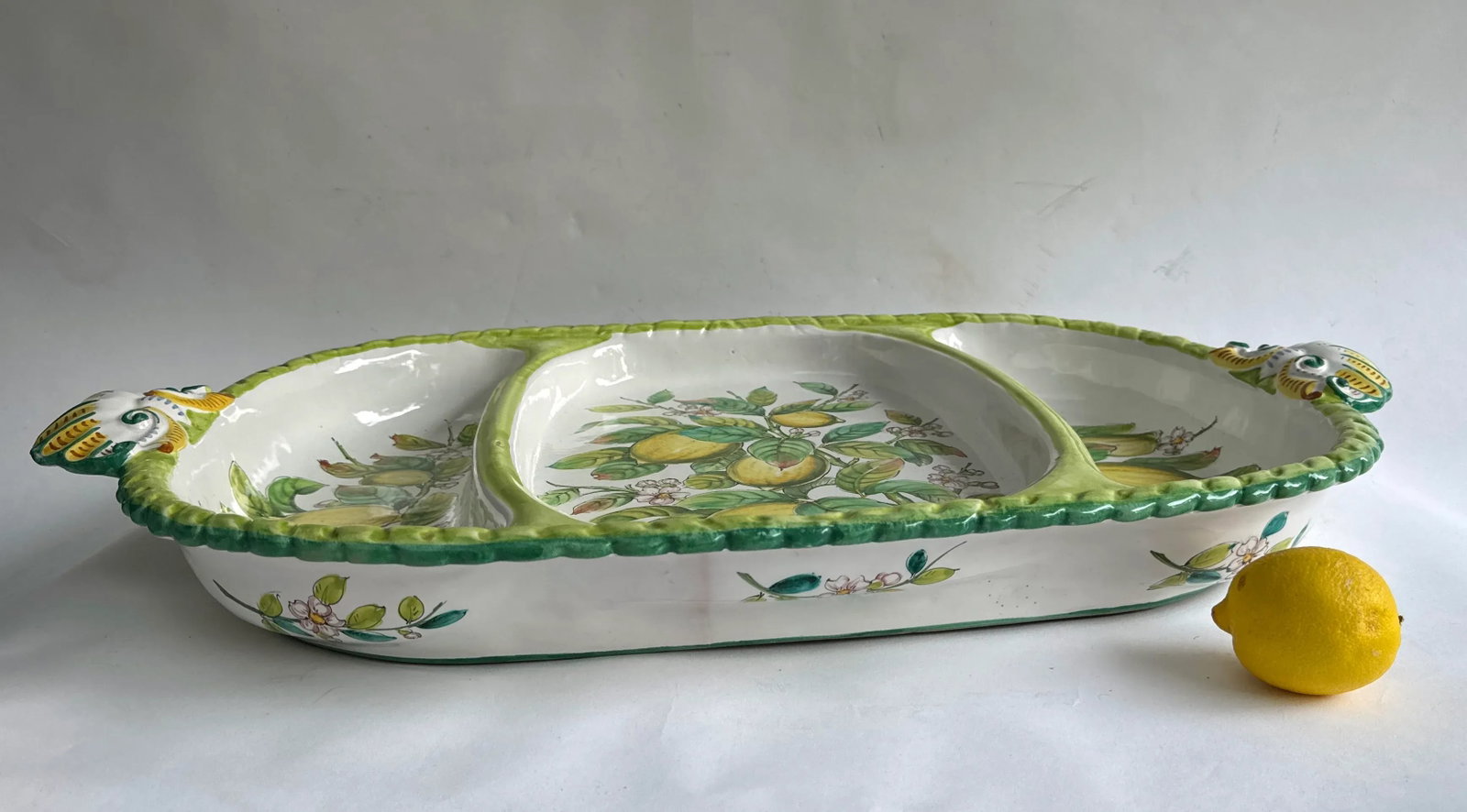 Monumental Vintage Italian Serving Platter / Tray Featuring Hand Painted Lemons - 3