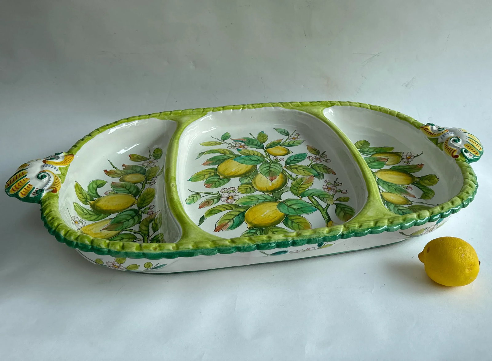 Monumental Vintage Italian Serving Platter / Tray Featuring Hand Painted Lemons - 4
