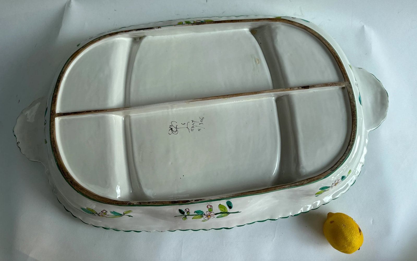 Monumental Vintage Italian Serving Platter / Tray Featuring Hand Painted Lemons - 9