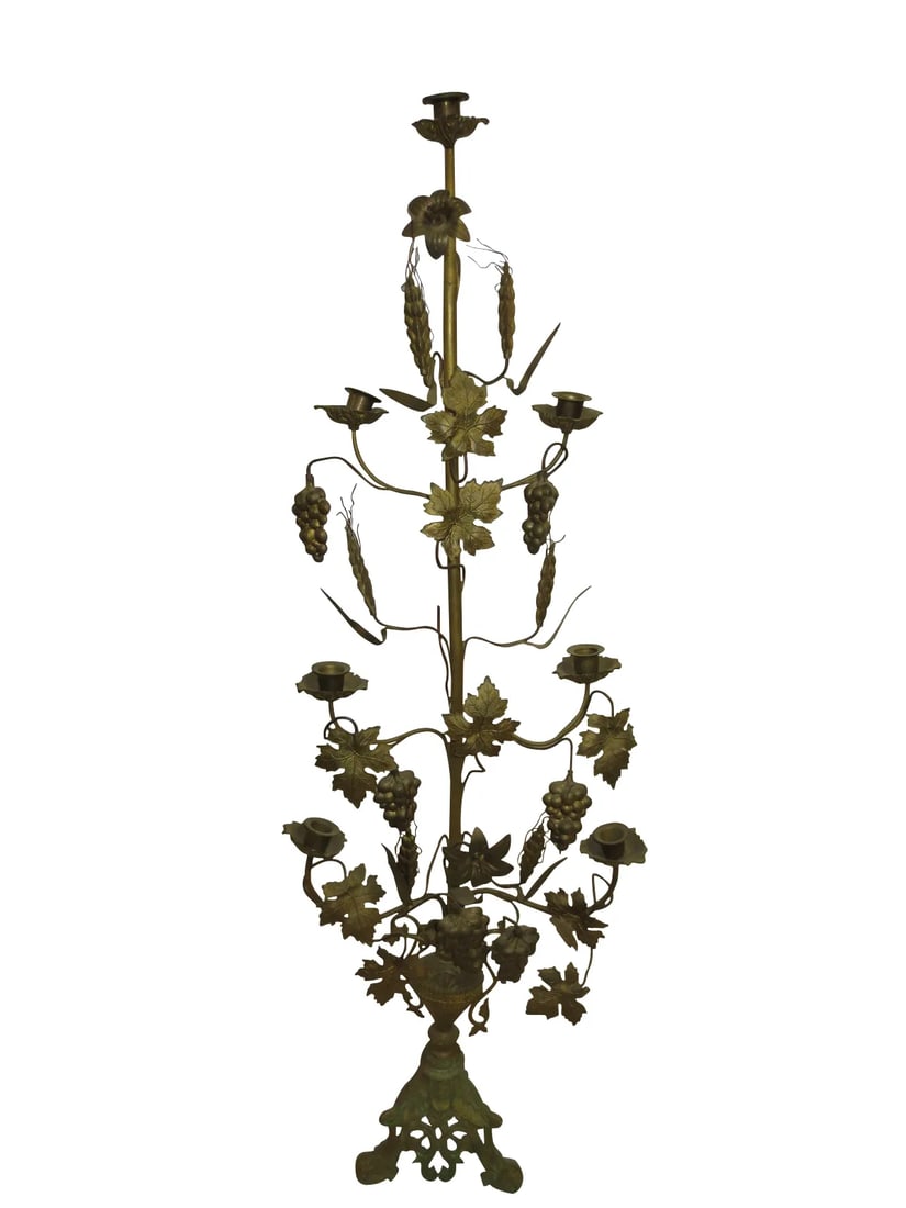 1940s Tall Brass Floral Candleholder (1 of 8)