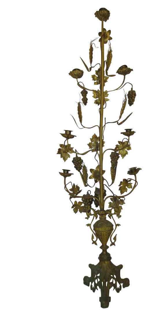 1940s Tall Brass Floral Candleholder - 6