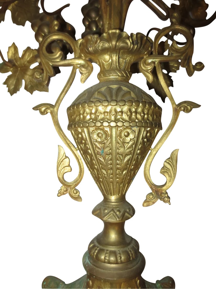 1940s Tall Brass Floral Candleholder - 7