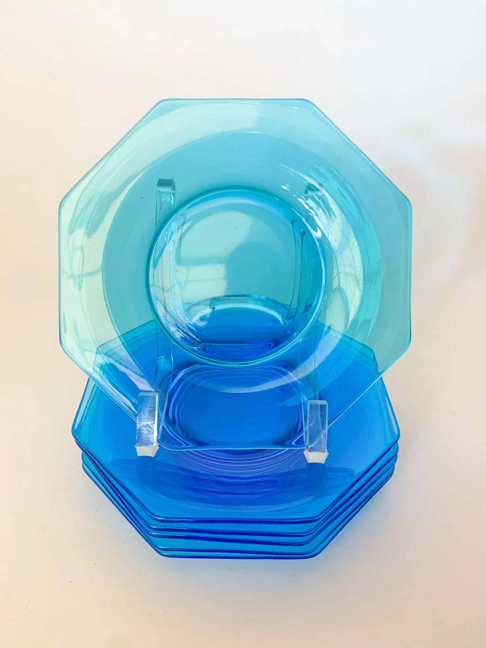 1920s Fostoria Octagonal Electric Blue Luncheon Plates Set of 6 - 2