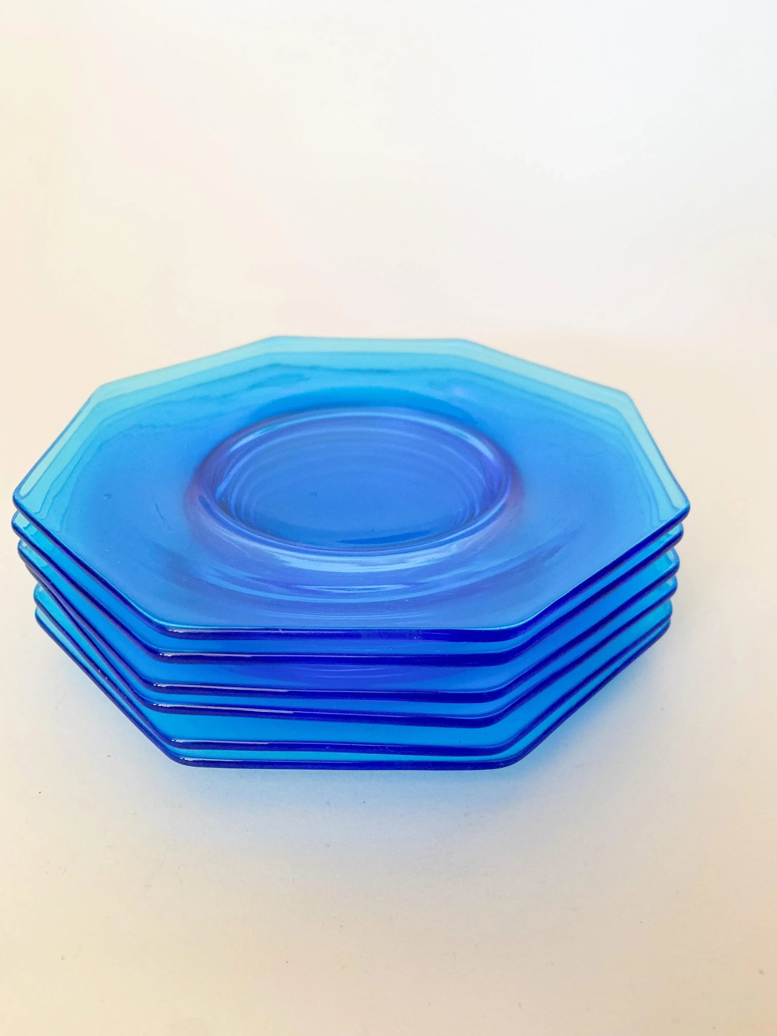 1920s Fostoria Octagonal Electric Blue Luncheon Plates Set of 6 - 4
