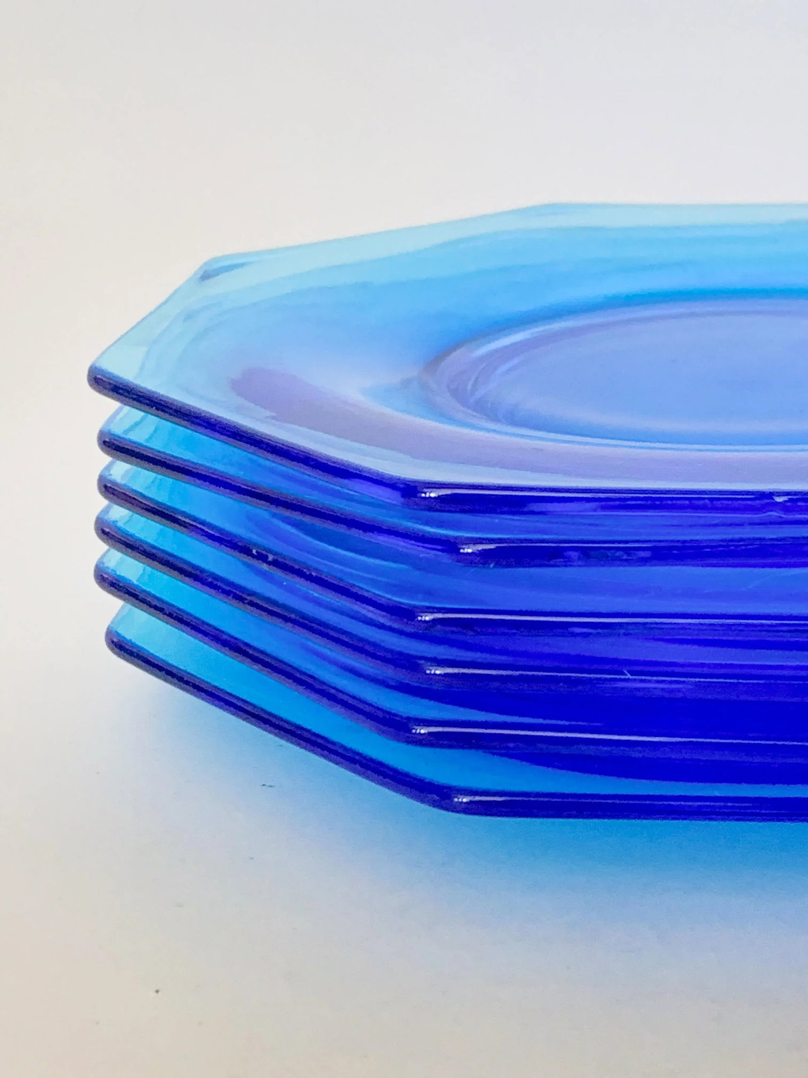 1920s Fostoria Octagonal Electric Blue Luncheon Plates Set of 6 - 5