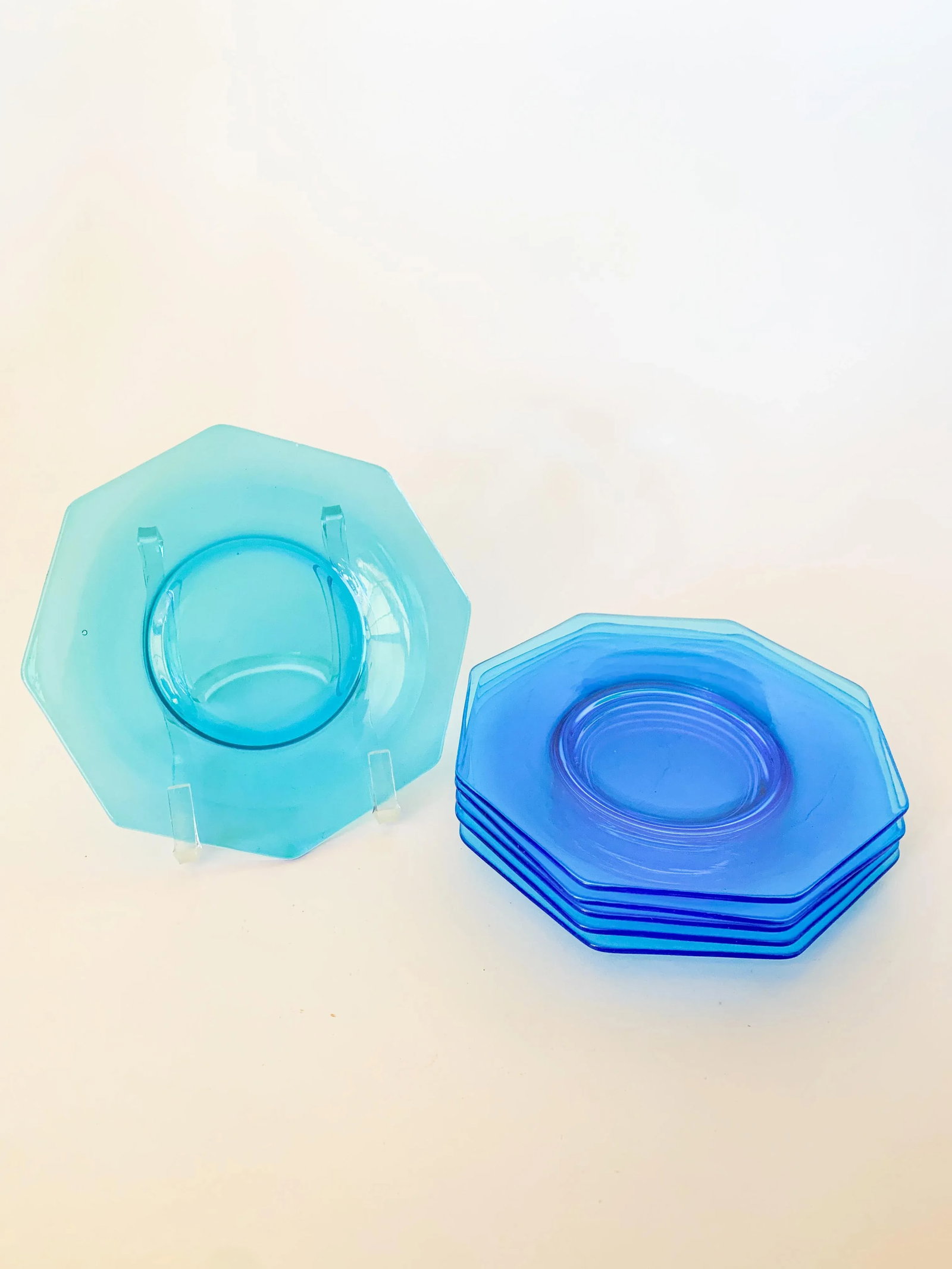 1920s Fostoria Octagonal Electric Blue Luncheon Plates Set of 6 - 9