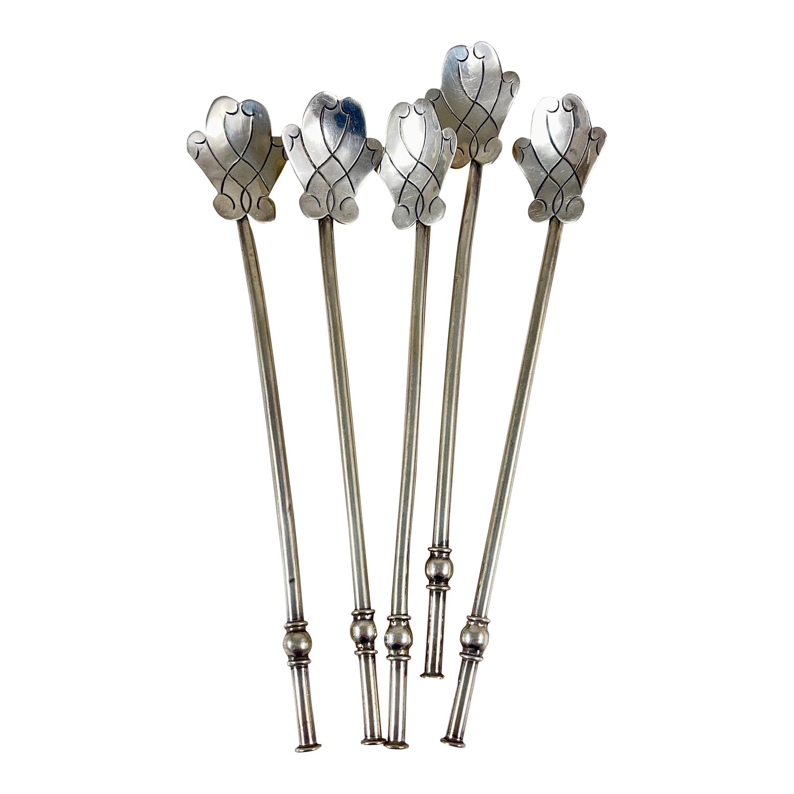 Mexican Sterling Silver Highball or Iced Tea Sipping - Stirring Straws, Set of 5 (1 of 12)