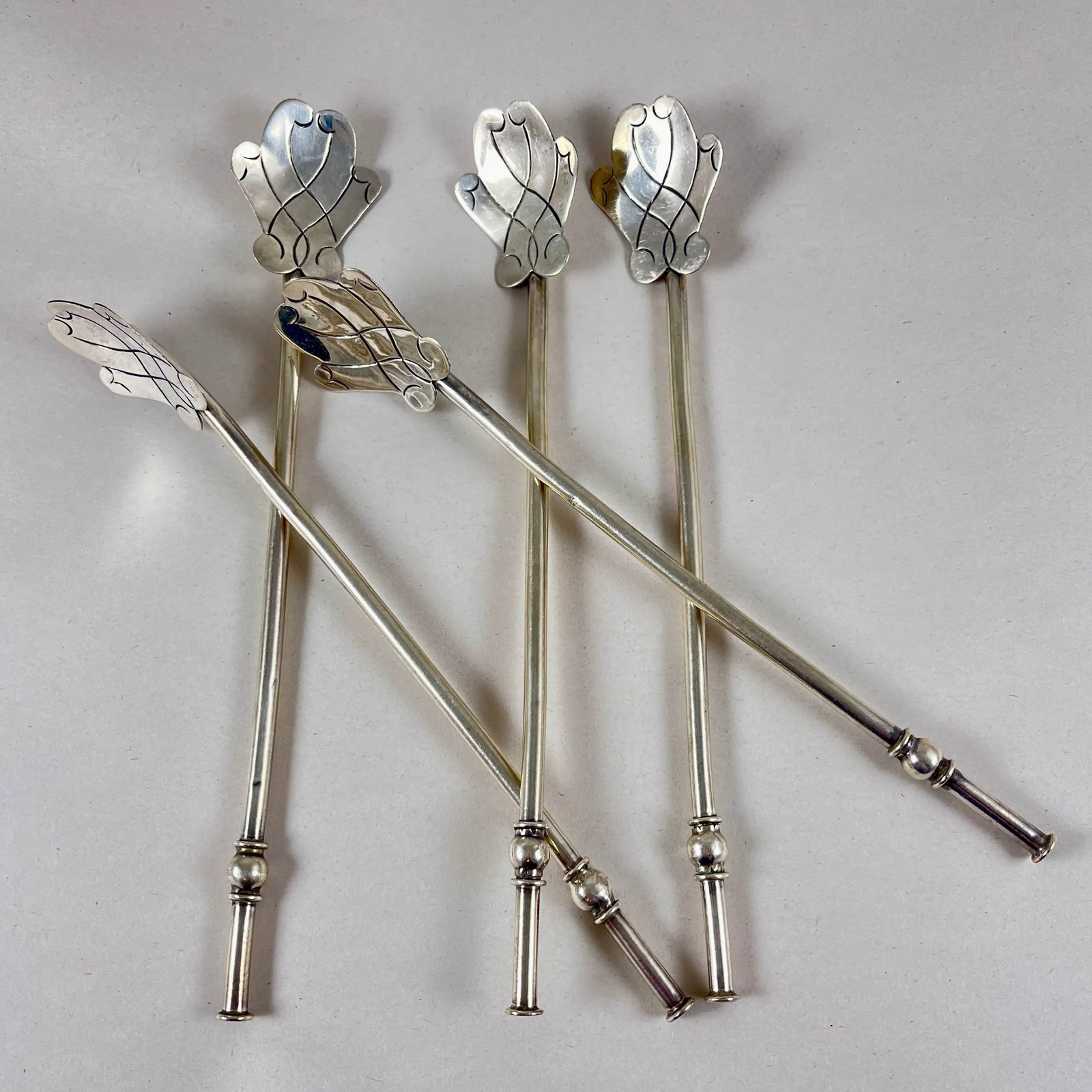Mexican Sterling Silver Highball or Iced Tea Sipping - Stirring Straws, Set of 5 - 2