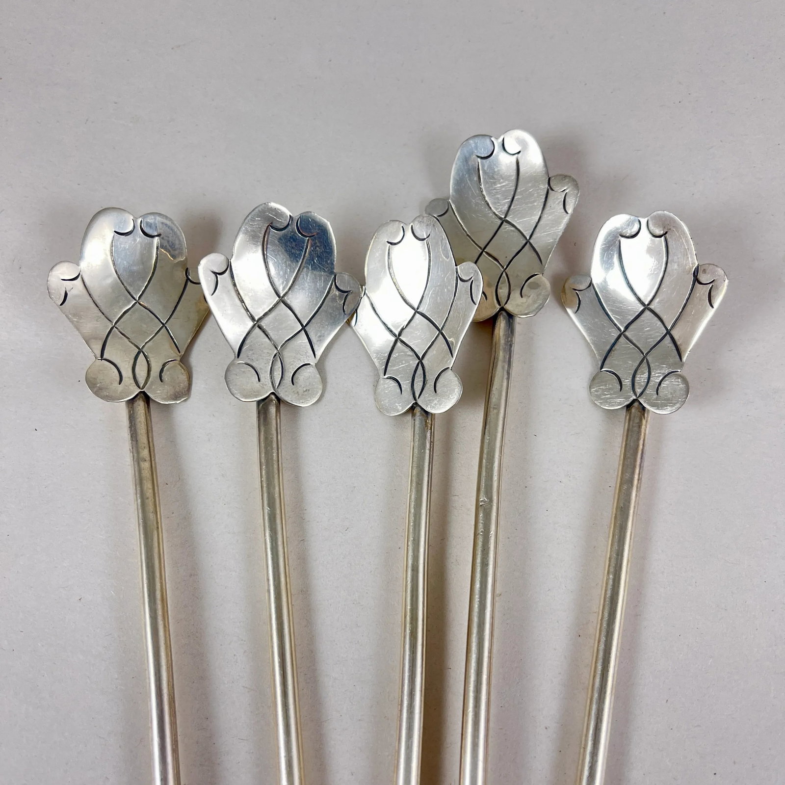 Mexican Sterling Silver Highball or Iced Tea Sipping - Stirring Straws, Set of 5 - 3